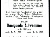 Schwemmer Kunigunda geb Hoellerer 07.07.1900 - 02.09.1966
