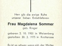 Sommer Magdalena geb Ringer 02.10.1903-30.03.1975