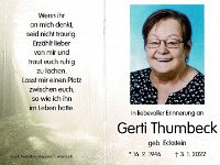 Thumbeck Gerti geb Eckstein 16.02.1946-03.01.2022
