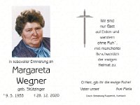 Wegner Margareta geb Stuetzinger 09.05.1933 - 28.12.2020