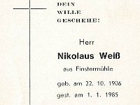 Wei� Nikolaus - 22.10.1906 - 01.01.1985 SB
