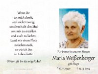 Wei�enberger Maria geb. Regn 10.11.1940-24.03.2024 SB