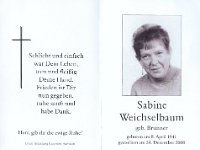 Weichselbaum Sabine geb Brunner 08.04.1941-24.12.2008