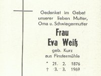 Weiss Eva geb Kurz 21.02.1876-03.03.1969