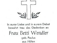 Wendler Betti geb. Paulus 09.11.1917 - 17.11.1994 SB